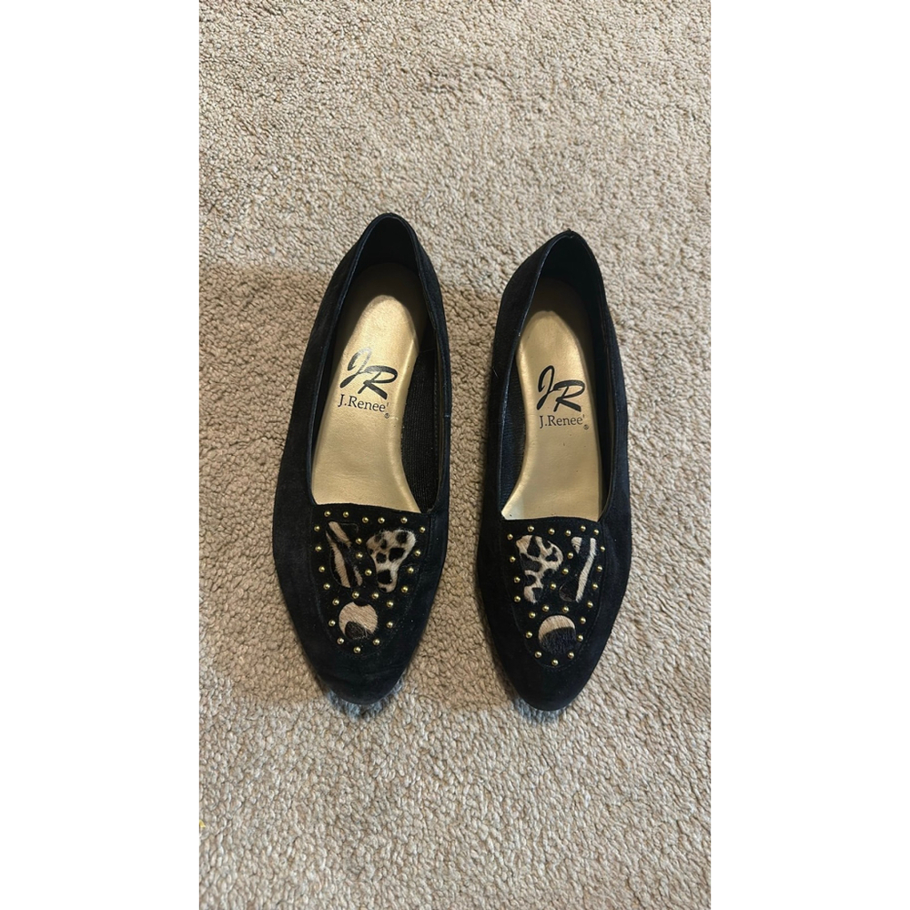J Renee Gold Leopard Cheetah Black Formal Suede Flats 6.5 Women’s